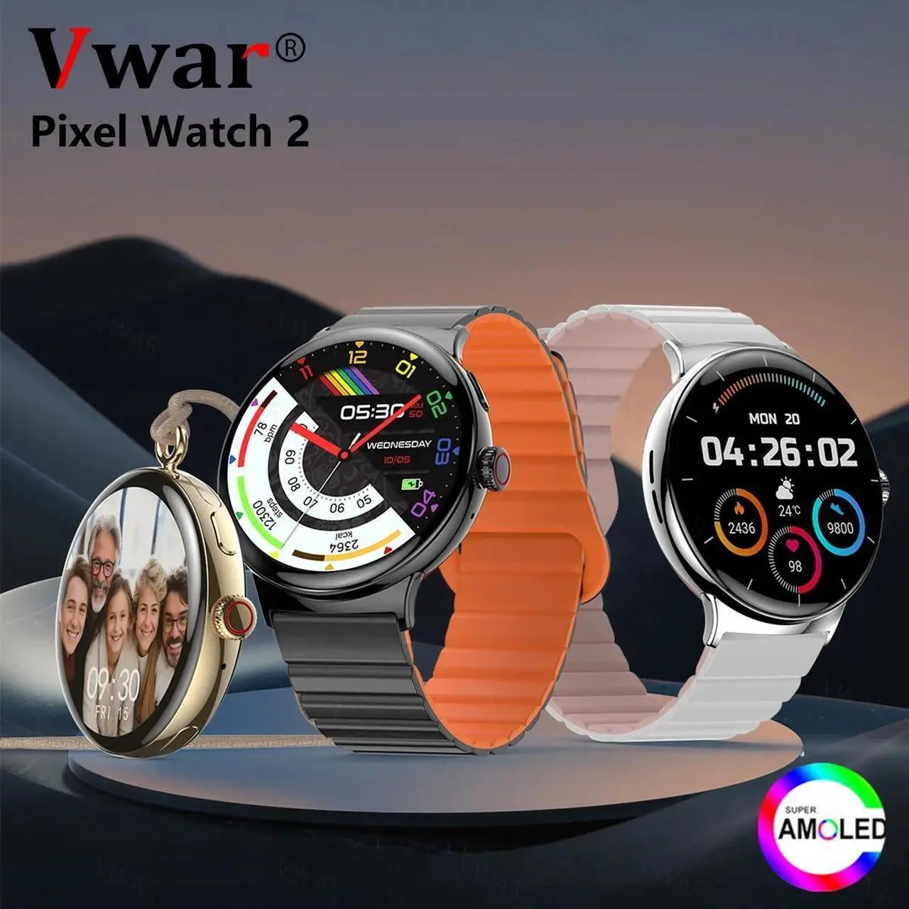 Alt view image 2 of 6 - AMOLED Smart Watch 2024 Men Bluetooth Call Always-on Screen Heart Rate Monitor Sports Smartwatch Women VS Google Pixel 2 Watch