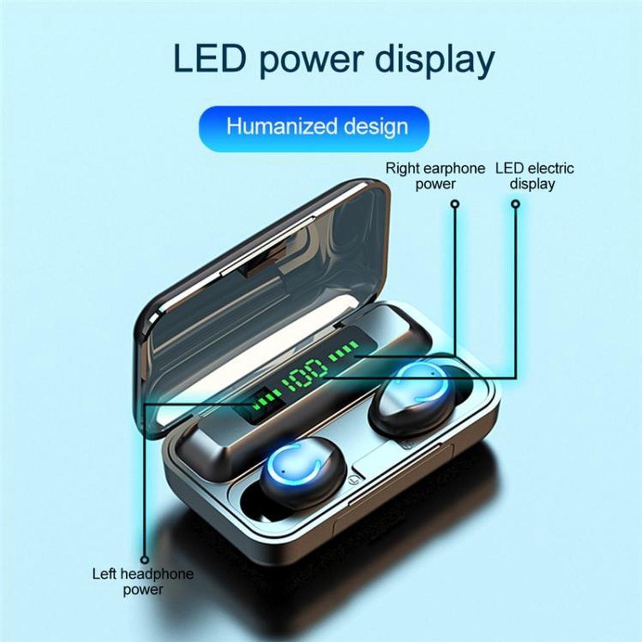 Alt view image 2 of 7 - F9-9 TWS CVC8.0 Noise Cancelling Bluetooth Earphone with Charging Box, Support Touch Lighting Effect & Three-screen LED Power Display & Power Bank & Mobile Phone Holder & HD Call & Voice Ass