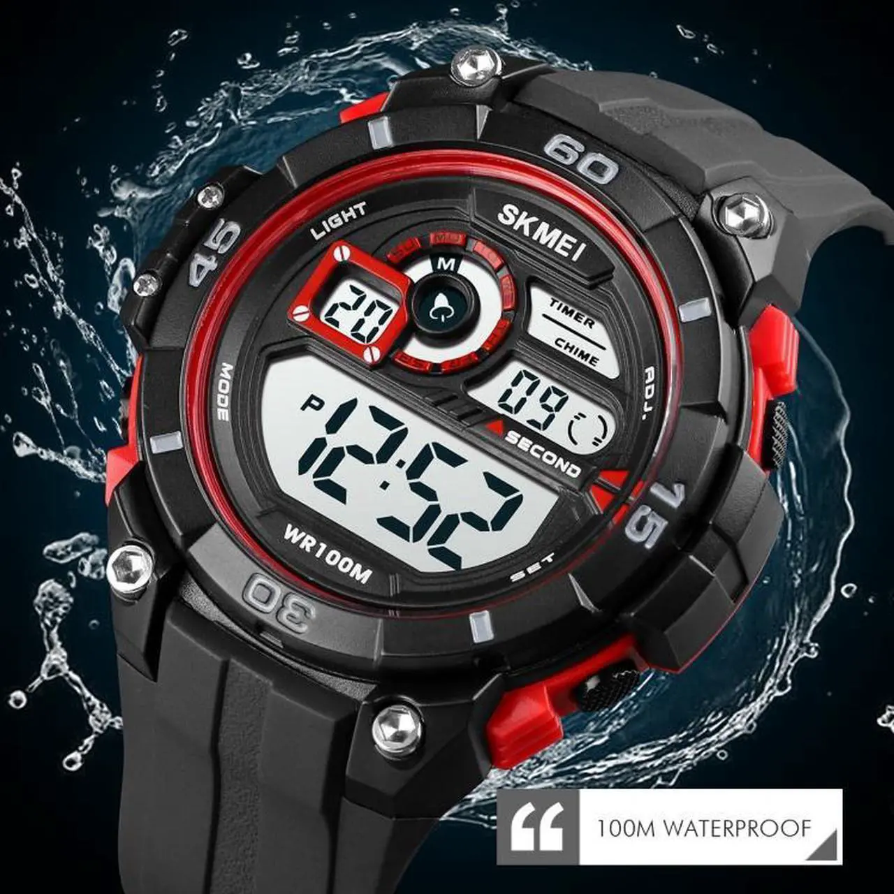 Alt view image 6 of 7 - SKMEI 1756 Dual Time Countdown Alarm Clock Men Sports Luminous Electronic Watch (Blue) Black