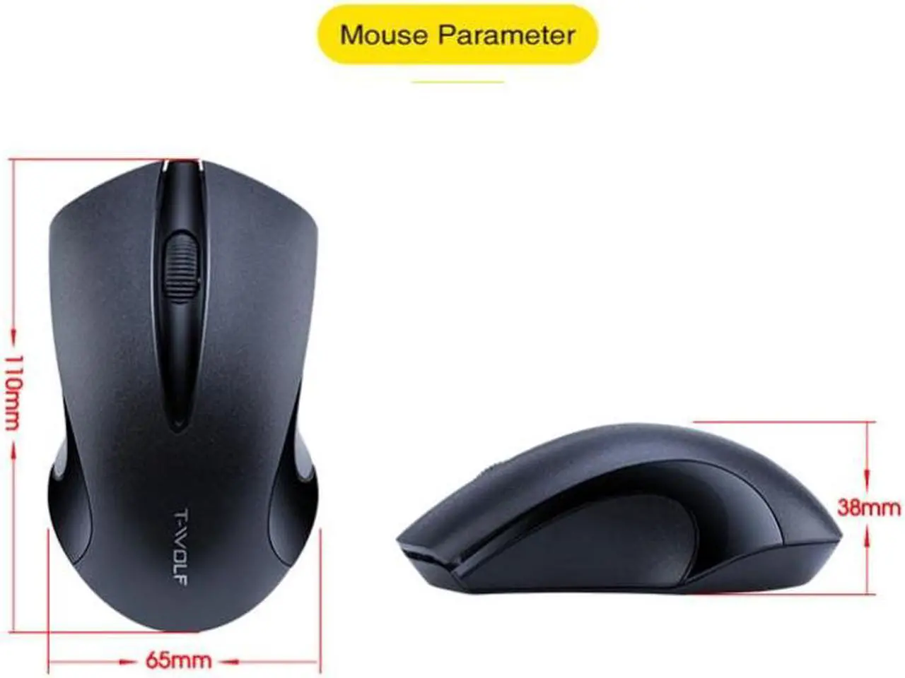 Alt view image 3 of 5 - T-WOLF Q2 3-Buttons 1200 DPI 2.4GHz Wireless Mouse (White)