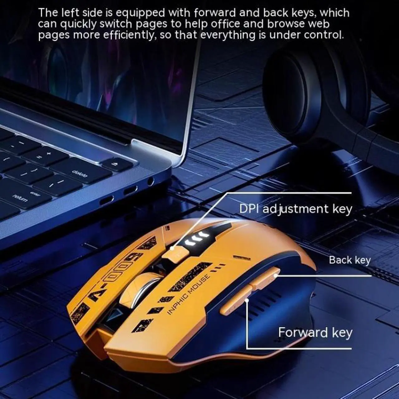 Alt view image 3 of 7 - Inphic A9 Bluetooth 3 Mode Mouse Silent Charging Mechanical Feel Wireless Mouse A9