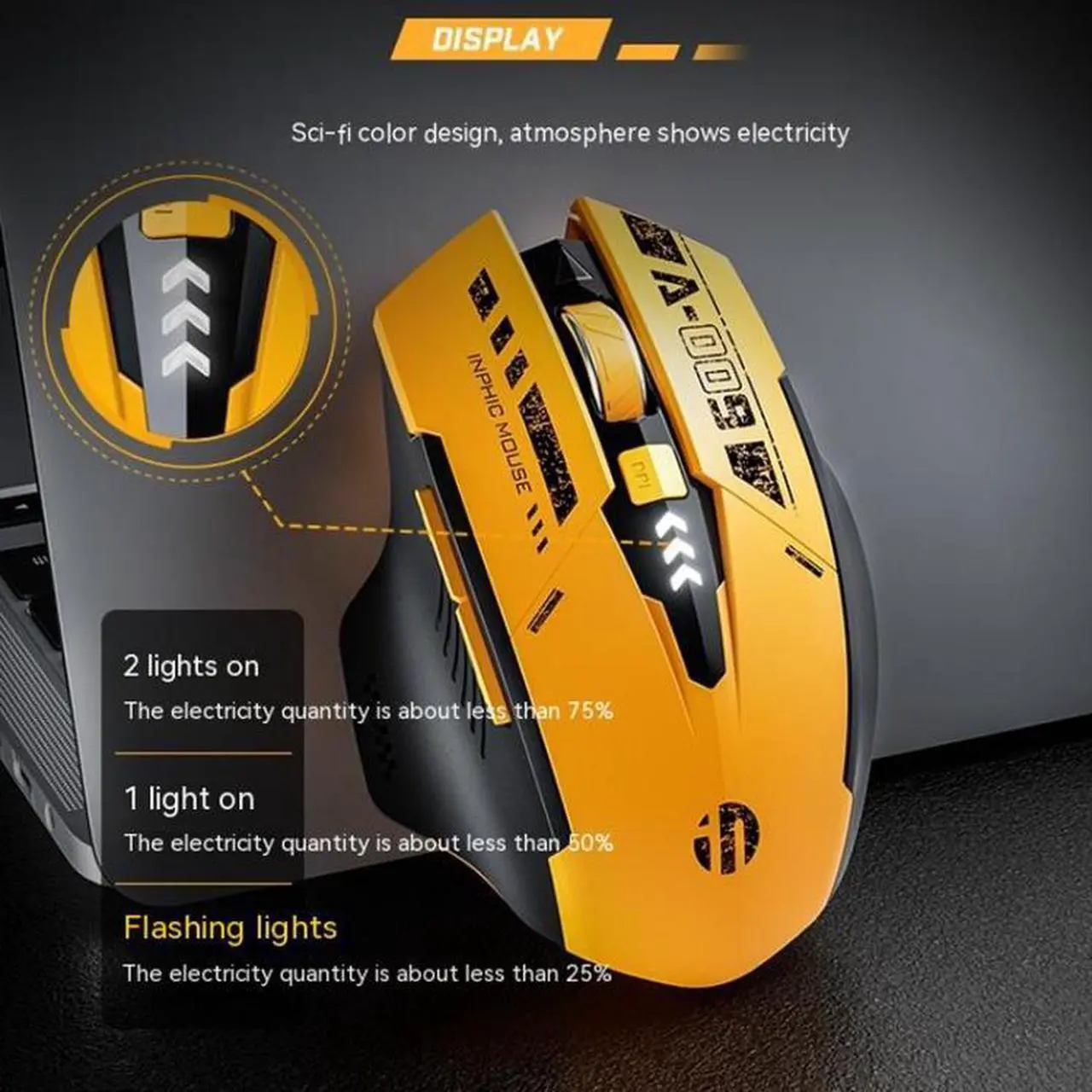 Alt view image 6 of 7 - Inphic A9 Bluetooth 3 Mode Mouse Silent Charging Mechanical Feel Wireless Mouse A9