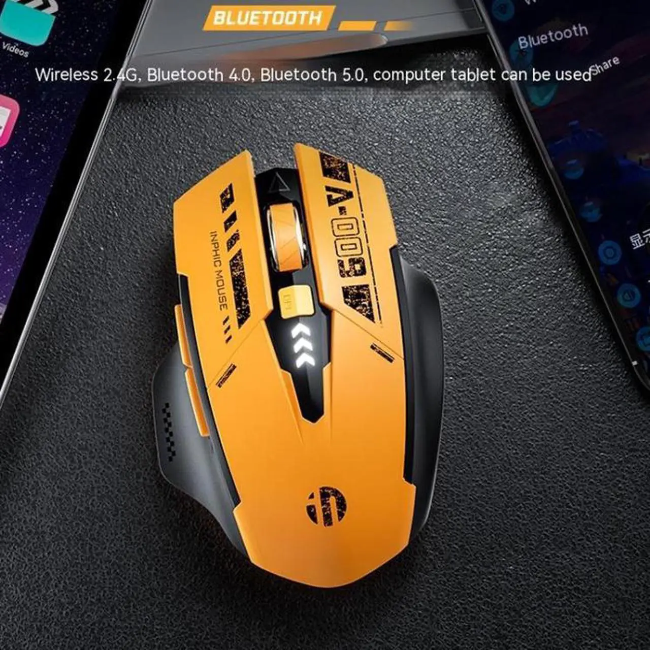 Alt view image 4 of 7 - Inphic A9 Bluetooth 3 Mode Mouse Silent Charging Mechanical Feel Wireless Mouse A9