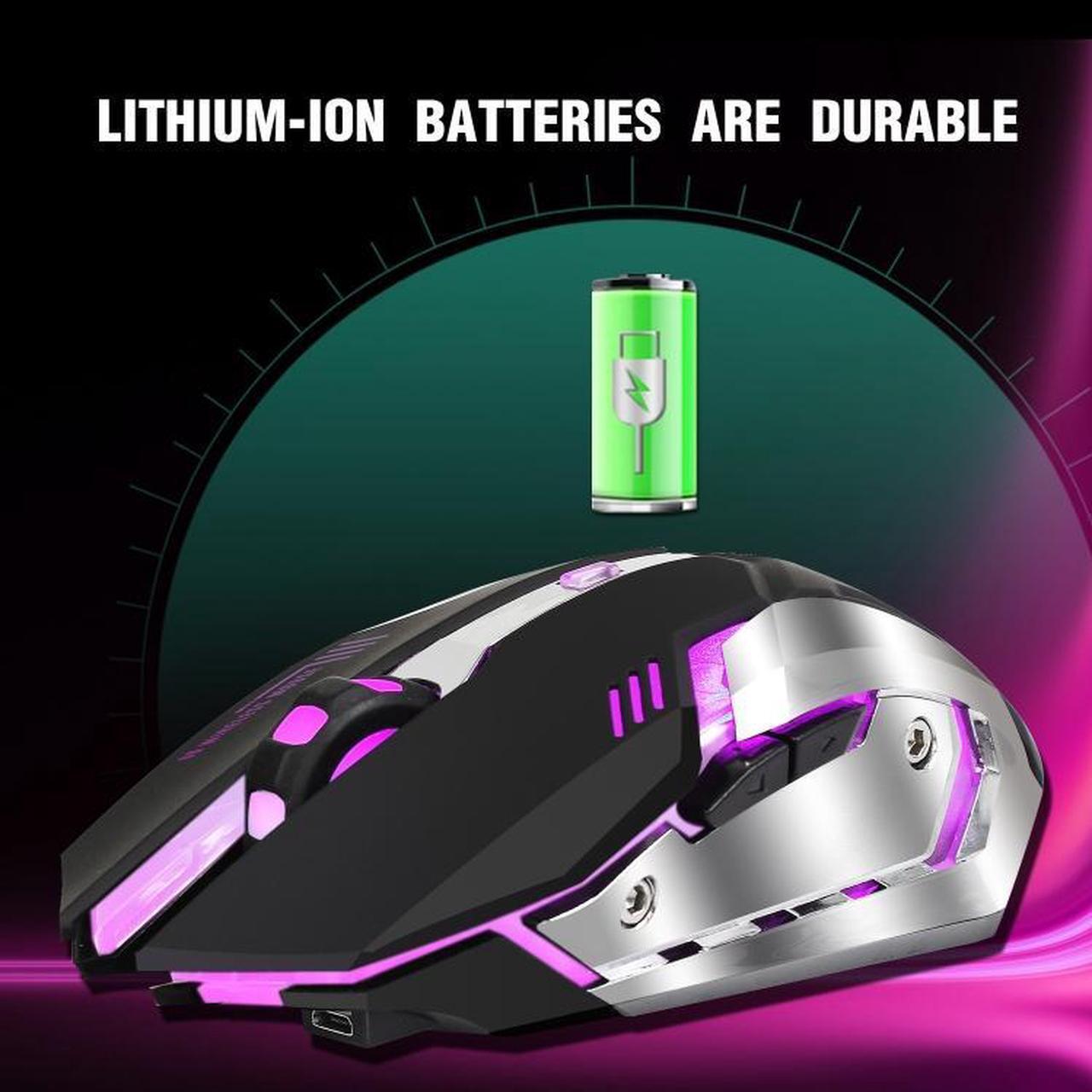 Alt view image 6 of 7 - HXSJ M10 2.4GHz 6-keys USB Rechargeable Colorful Lighting Ergonomic 2400DPI Wireless Optical Gaming Mouse for Desktop Computers