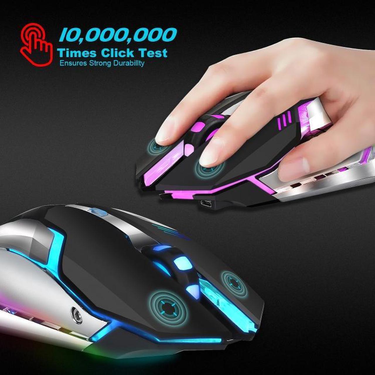 Alt view image 7 of 7 - HXSJ M10 2.4GHz 6-keys USB Rechargeable Colorful Lighting Ergonomic 2400DPI Wireless Optical Gaming Mouse for Desktop Computers