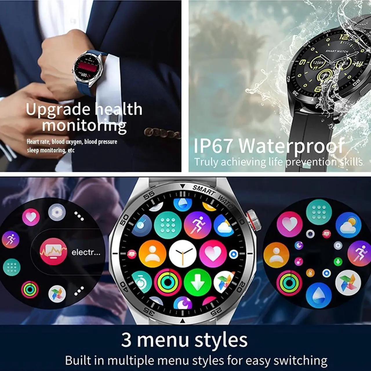 Alt view image 2 of 6 - ECG+PPG Men Bluetooth Call Smart Watch 1.28 Inch 240*240 AMOLED HD Screen Business Watch IP68 Waterproof Smartwatch Man+