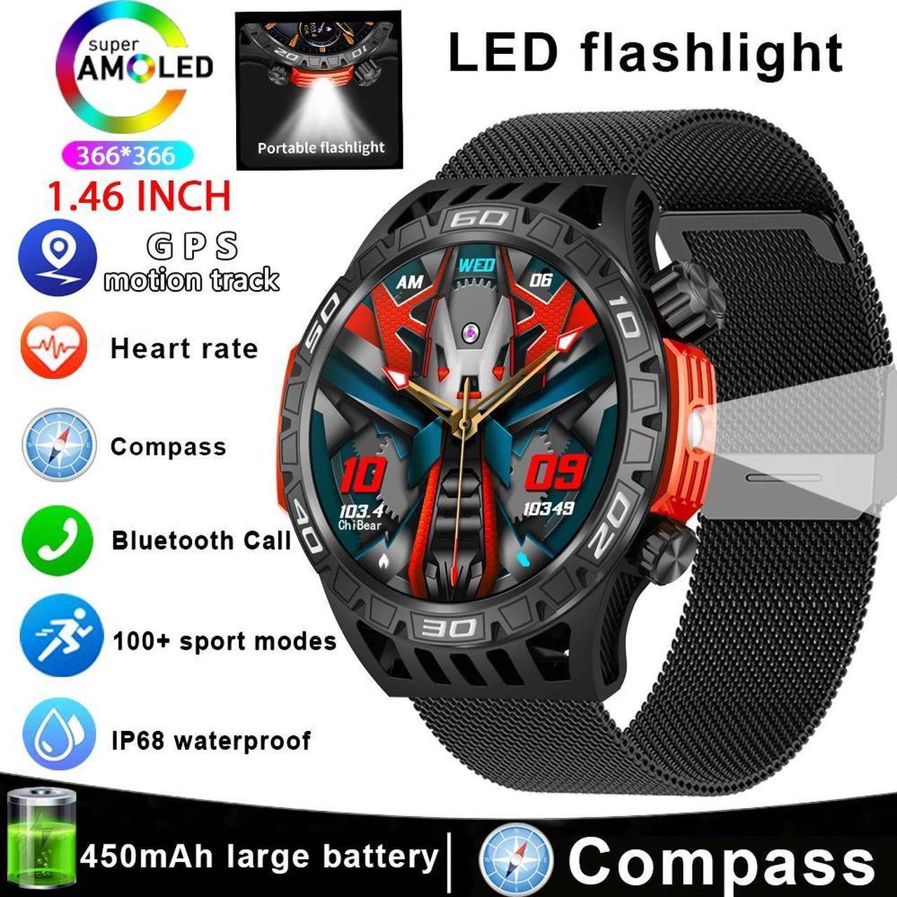 Main image of GPS Tracking Compass Smart Watch Men AMOLED Screen Smart Watch IP68 Waterproof Outdoor Sports Fitness Watch Bluetooth Call Men