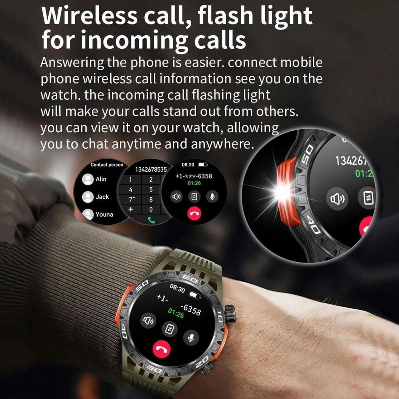 Alt view image 3 of 6 - GPS Tracking Compass Smart Watch Men AMOLED Screen Smart Watch IP68 Waterproof Outdoor Sports Fitness Watch Bluetooth Call Men