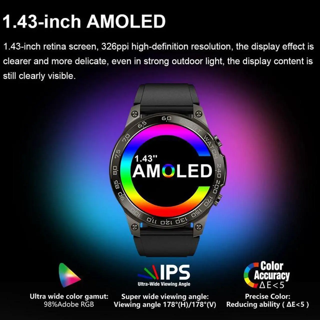 Alt view image 2 of 6 - 1.43'' 466*466HD AMOLED Screen Smart Watch Men's Metal True Heart Rate Waterproof Watch 400mAh Battery Bluetooth Call Smartwatch