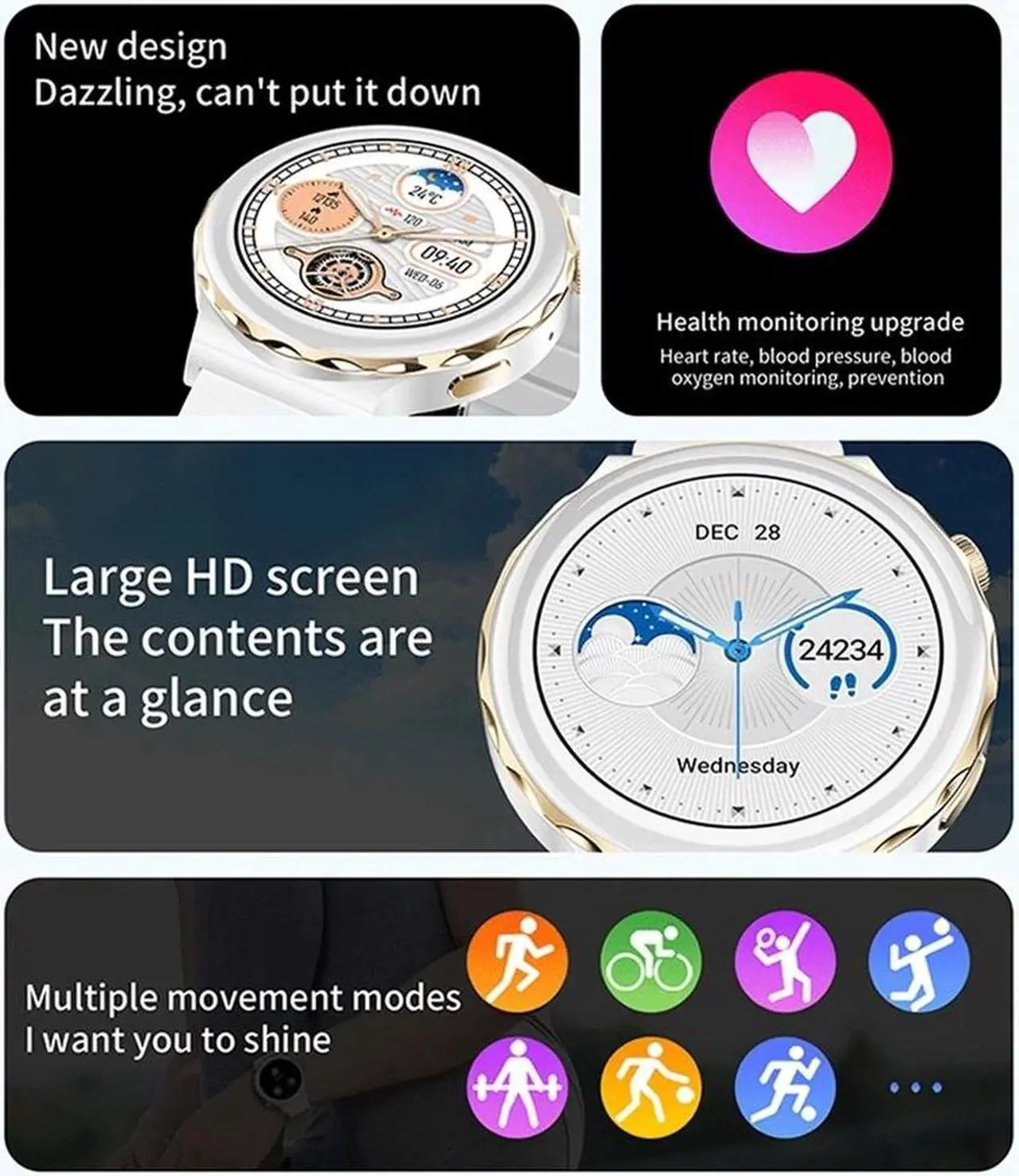 Alt view image 6 of 6 - 2024 Fashion Women Smart Watch ECG+PPG Health Monitoring Sports Watch Men Bluetooth Call HD Screen Sports Smartwatch Women+