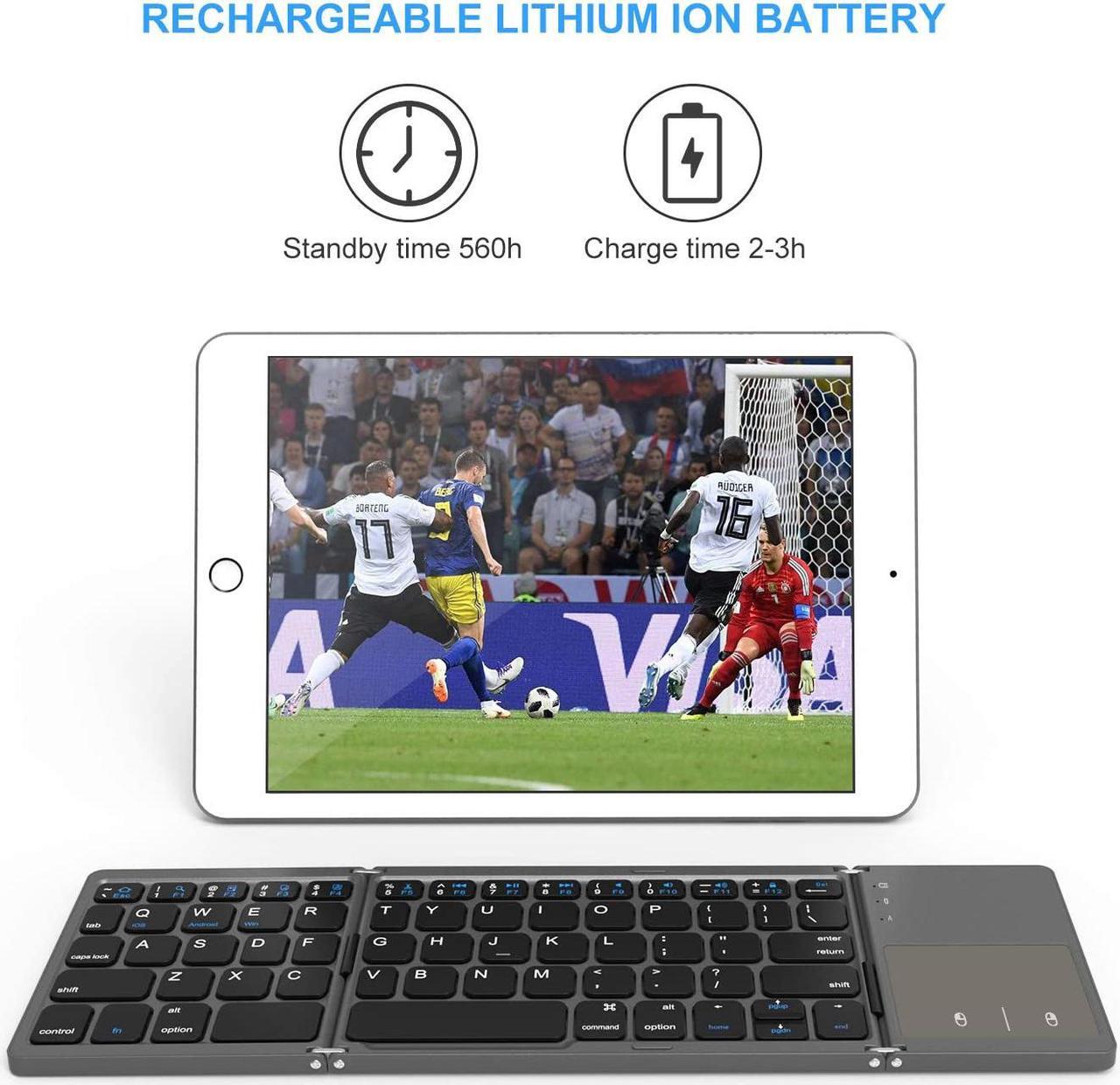 Alt view image 5 of 7 - Foldable Bluetooth Keyboard for ipad, Dual Mode Bluetooth & USB Wired Rechargable Portable Mini BT Wireless Keyboard with Touchpad Mouse for Android, Windows, PC, Tablet-Dark