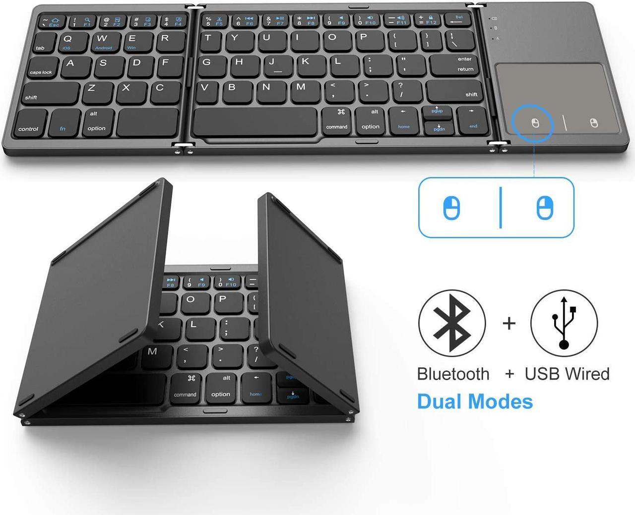 Main image of Foldable Bluetooth Keyboard for ipad, Dual Mode Bluetooth & USB Wired Rechargable Portable Mini BT Wireless Keyboard with Touchpad Mouse for Android, Windows, PC, Tablet-Dark