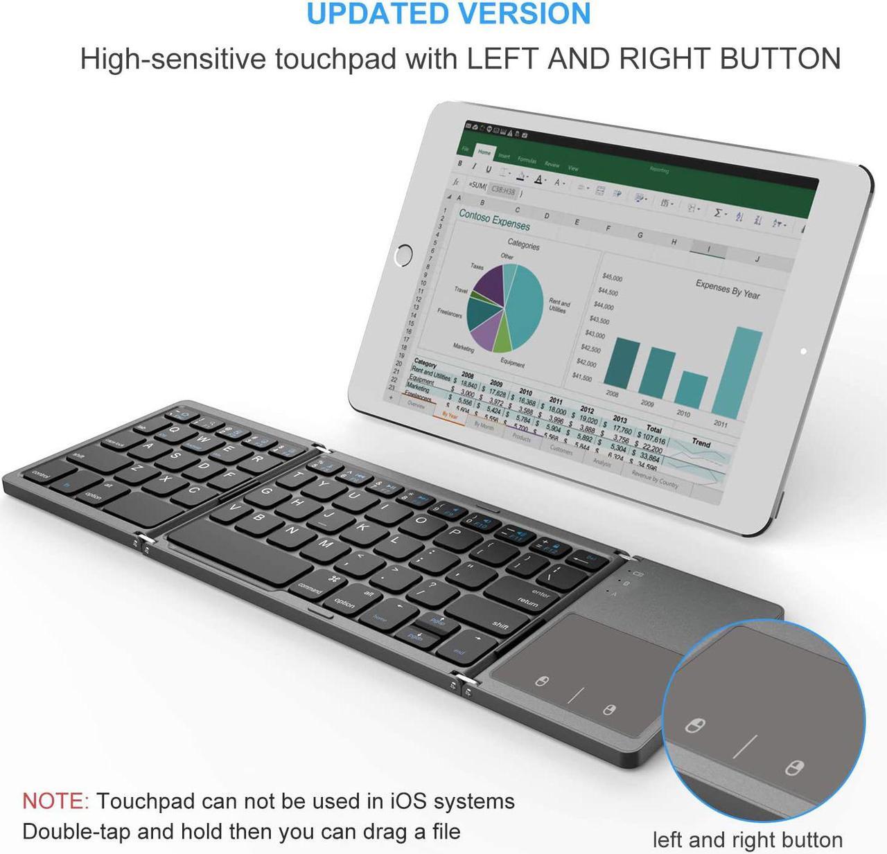 Alt view image 4 of 7 - Foldable Bluetooth Keyboard for ipad, Dual Mode Bluetooth & USB Wired Rechargable Portable Mini BT Wireless Keyboard with Touchpad Mouse for Android, Windows, PC, Tablet-Dark