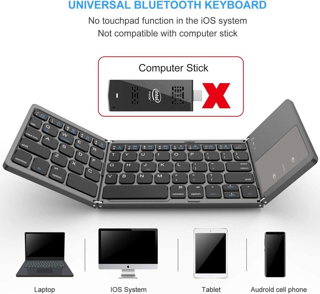 Alt view image 2 of 7 - Foldable Bluetooth Keyboard for ipad, Dual Mode Bluetooth & USB Wired Rechargable Portable Mini BT Wireless Keyboard with Touchpad Mouse for Android, Windows, PC, Tablet-Dark