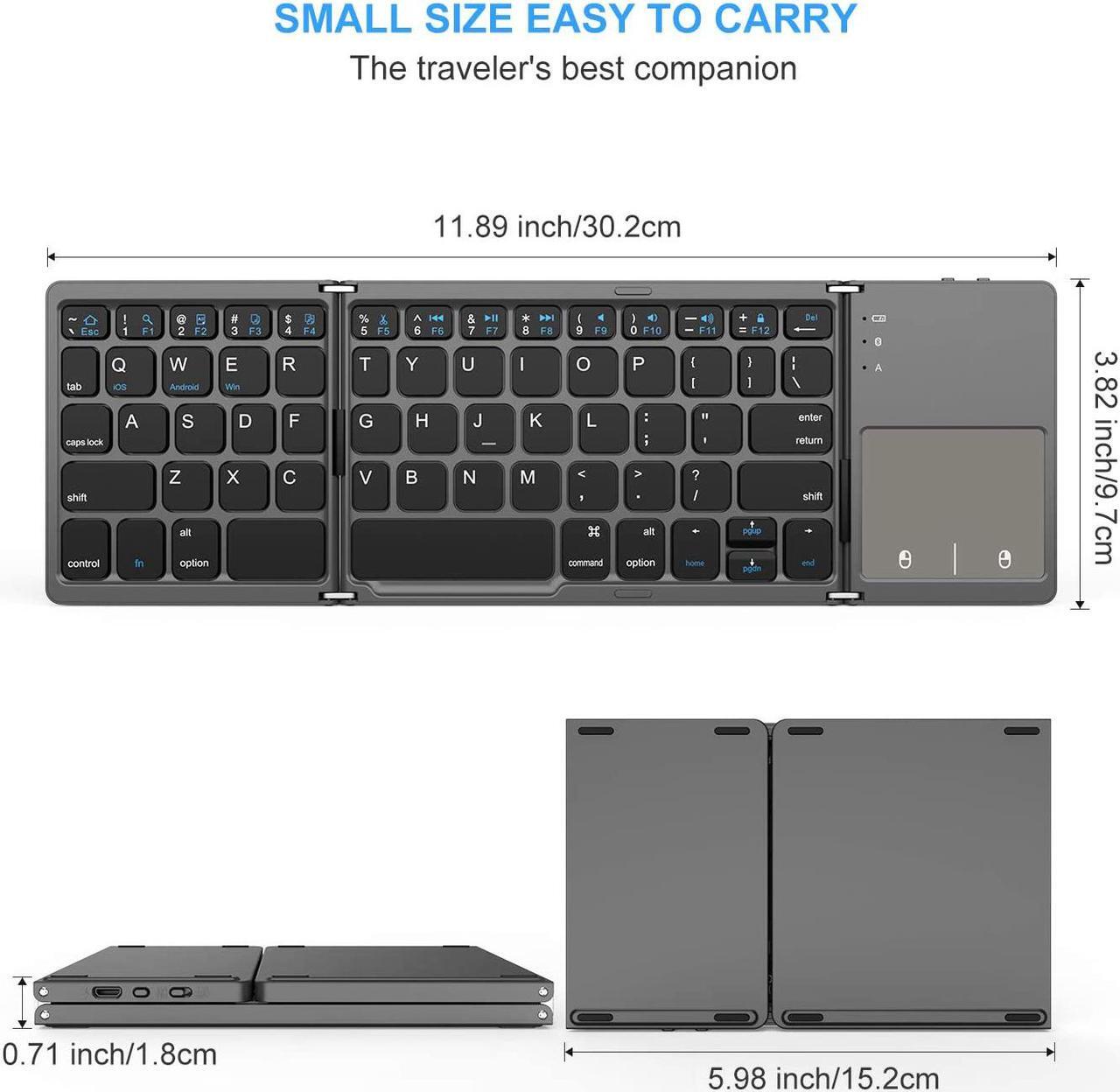 Alt view image 3 of 7 - Foldable Bluetooth Keyboard for ipad, Dual Mode Bluetooth & USB Wired Rechargable Portable Mini BT Wireless Keyboard with Touchpad Mouse for Android, Windows, PC, Tablet-Dark