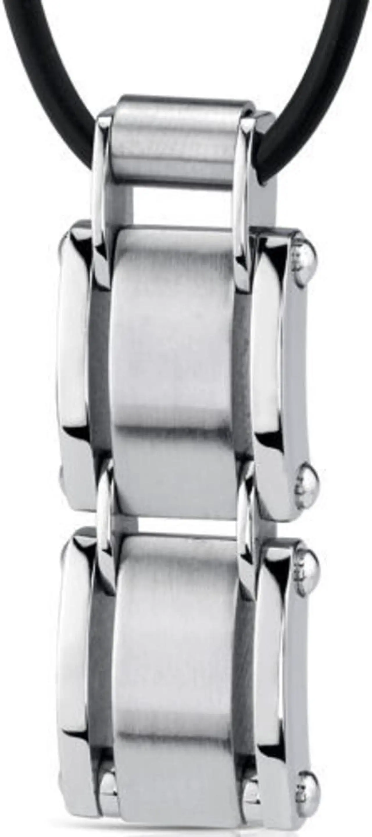 Alt view image 4 of 5 - A-Lister Guy: Stainless Steel Rectangular Link Pendant on Rubber Cord for Men