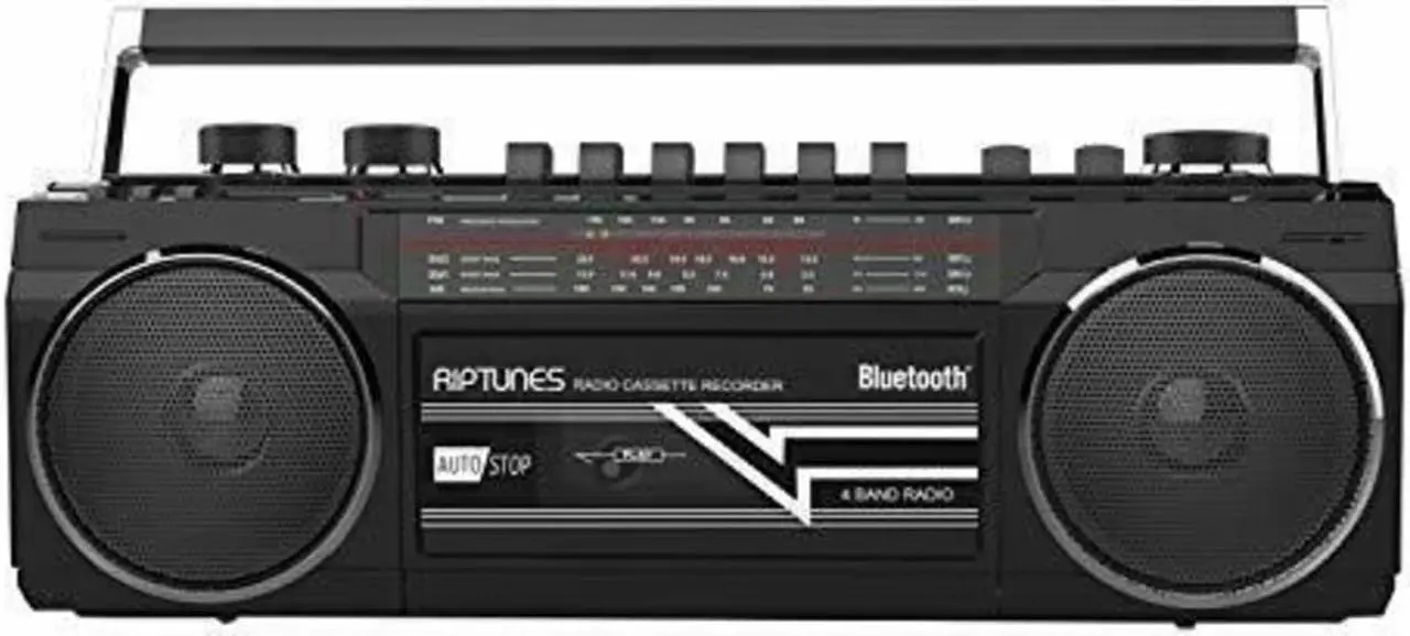 Alt view image 7 of 9 - riptunes cassette boombox, retro blueooth boombox, cassette player and recorder, am/fm/sw1sw2 radio4band radio, usb, sd, and aux in, black