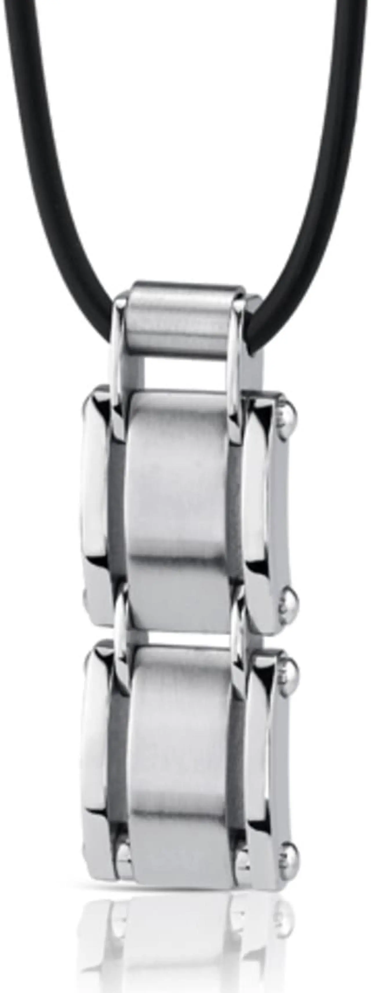 Alt view image 3 of 5 - A-Lister Guy: Stainless Steel Rectangular Link Pendant on Rubber Cord for Men