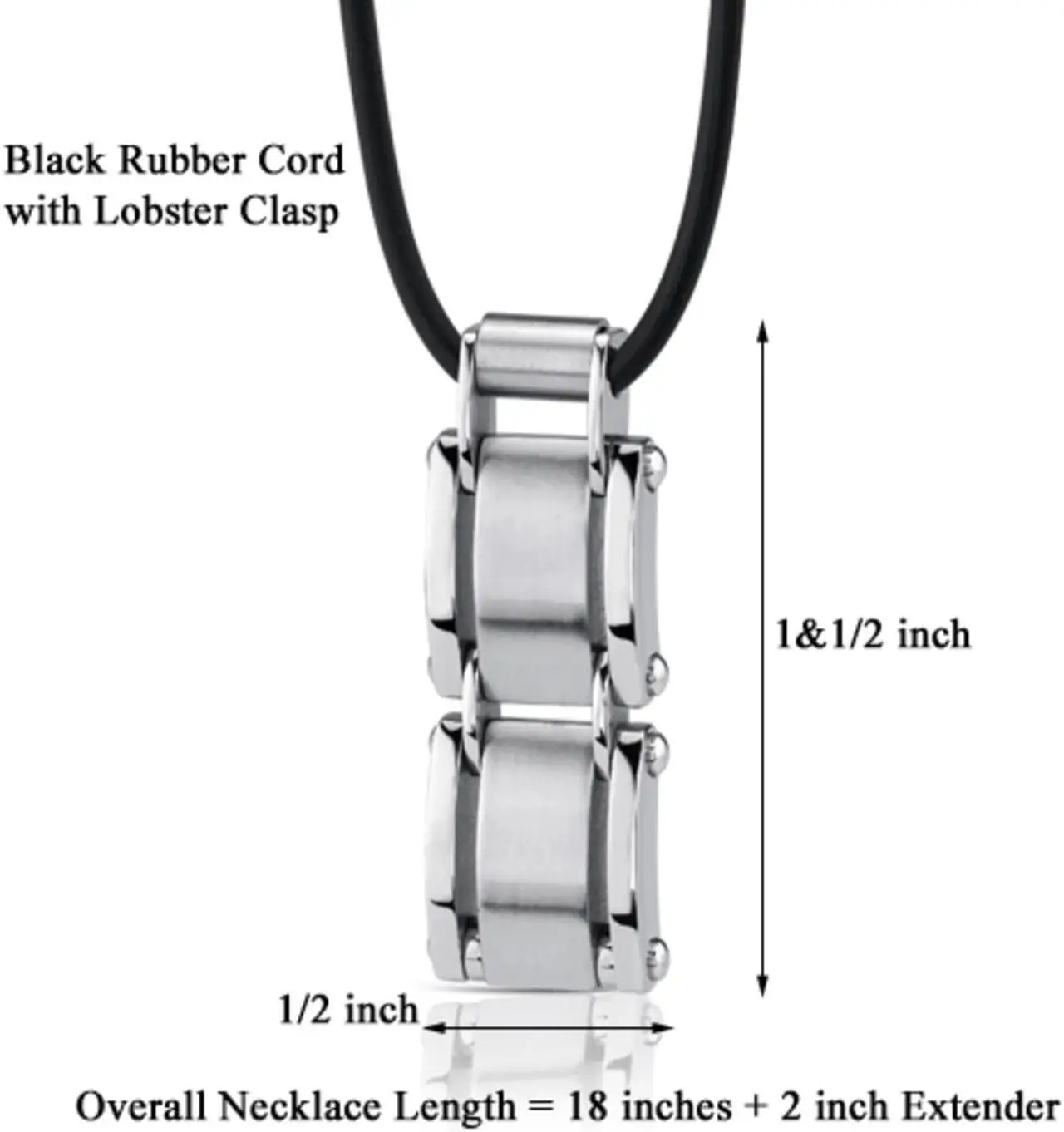 Alt view image 5 of 5 - A-Lister Guy: Stainless Steel Rectangular Link Pendant on Rubber Cord for Men