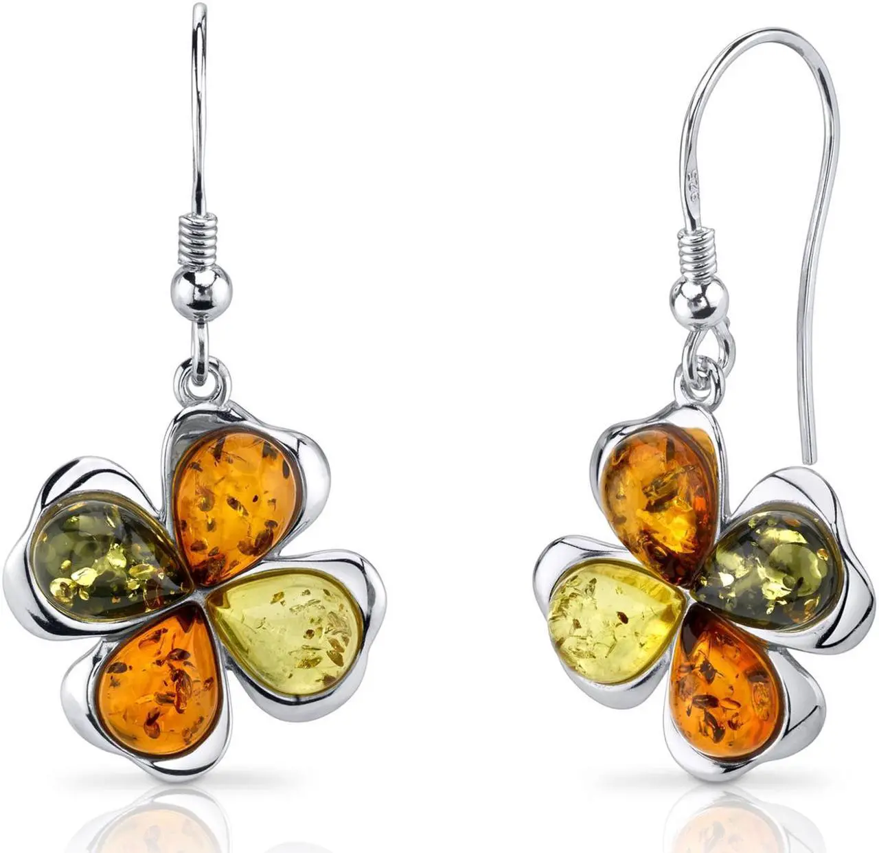 Alt view image 4 of 6 - Oravo Baltic Amber Clover Earrings Sterling Silver Olive Honey and Cognac Colors