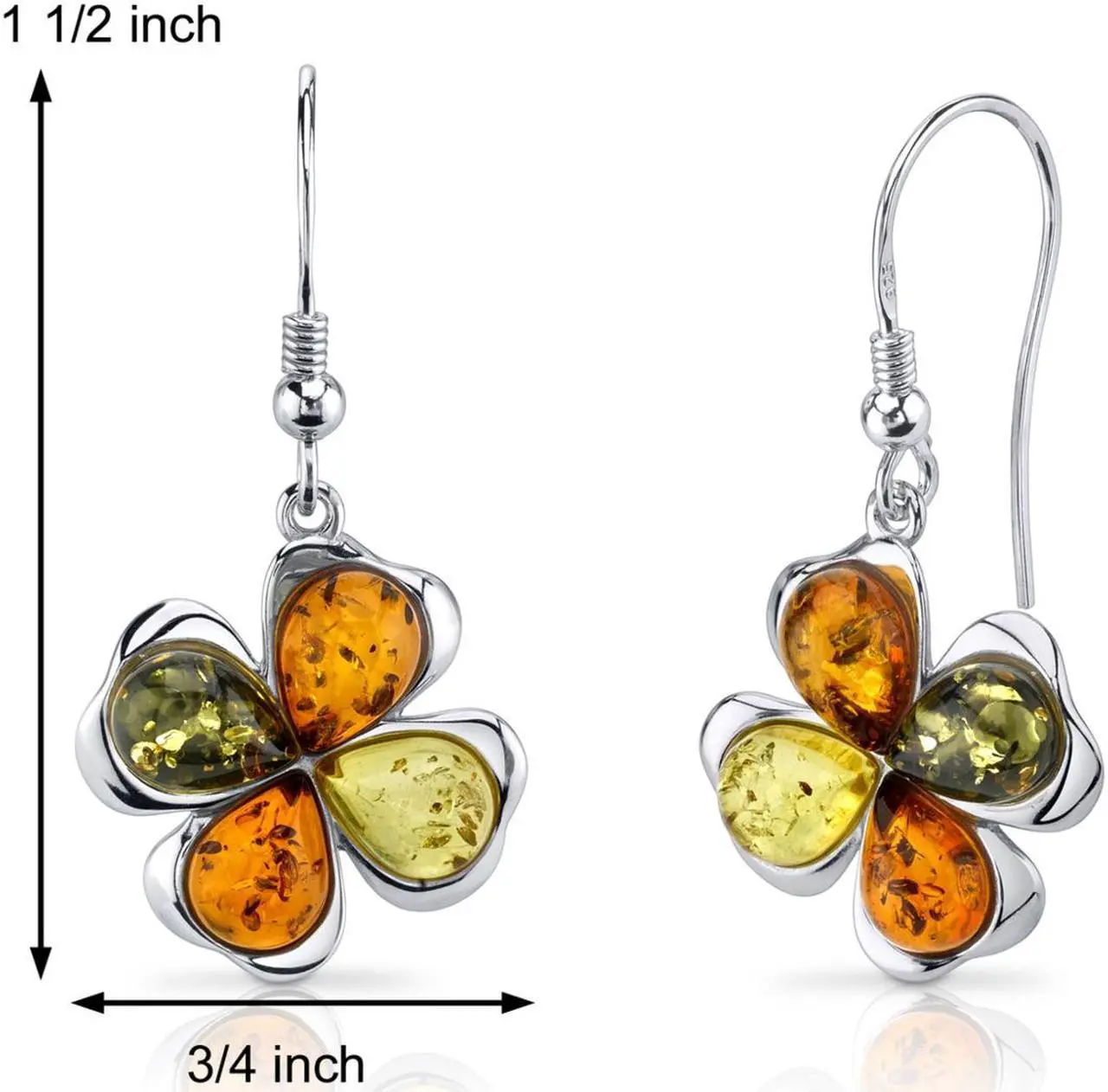 Alt view image 5 of 6 - Oravo Baltic Amber Clover Earrings Sterling Silver Olive Honey and Cognac Colors
