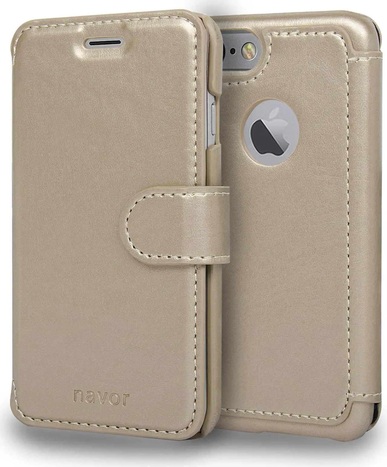 Alt view image 7 of 7 - NAVOR Fashion Design Ultra Slim & Light Flip Wallet case with Apple Window View for iPhone 7 -Gold (IP7ZS2GD)