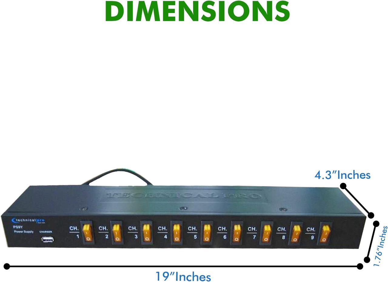Alt view image 10 of 11 - New Technical Pro Rack Mount Power Strip with 5V USB Charging Port, 9 power switches, Heavy Duty Electric Extension Cords, High Load Power Cord, Max. Load 1800 watts.