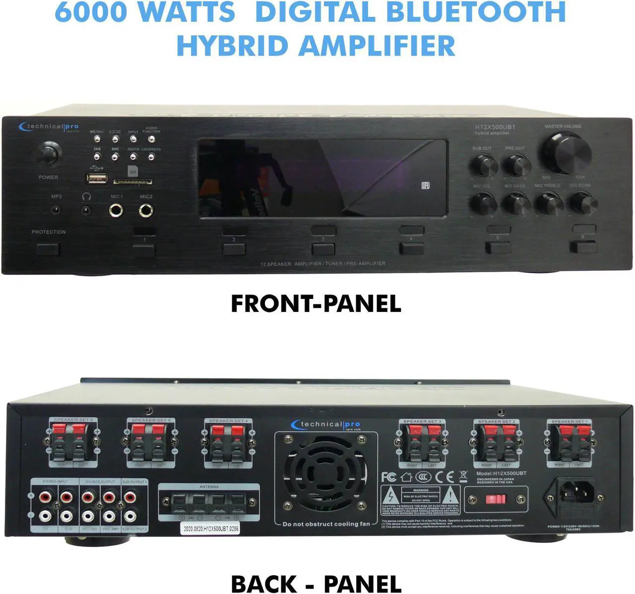 Alt view image 9 of 11 - Technical Pro 6 Zone 6000 Watts Digital Bluetooth Hybrid Amplifier Preamp Tuner w/ Speaker USB and SD Card Output, 2 Mic Inputs, Balance control, Bass and Treble Controls