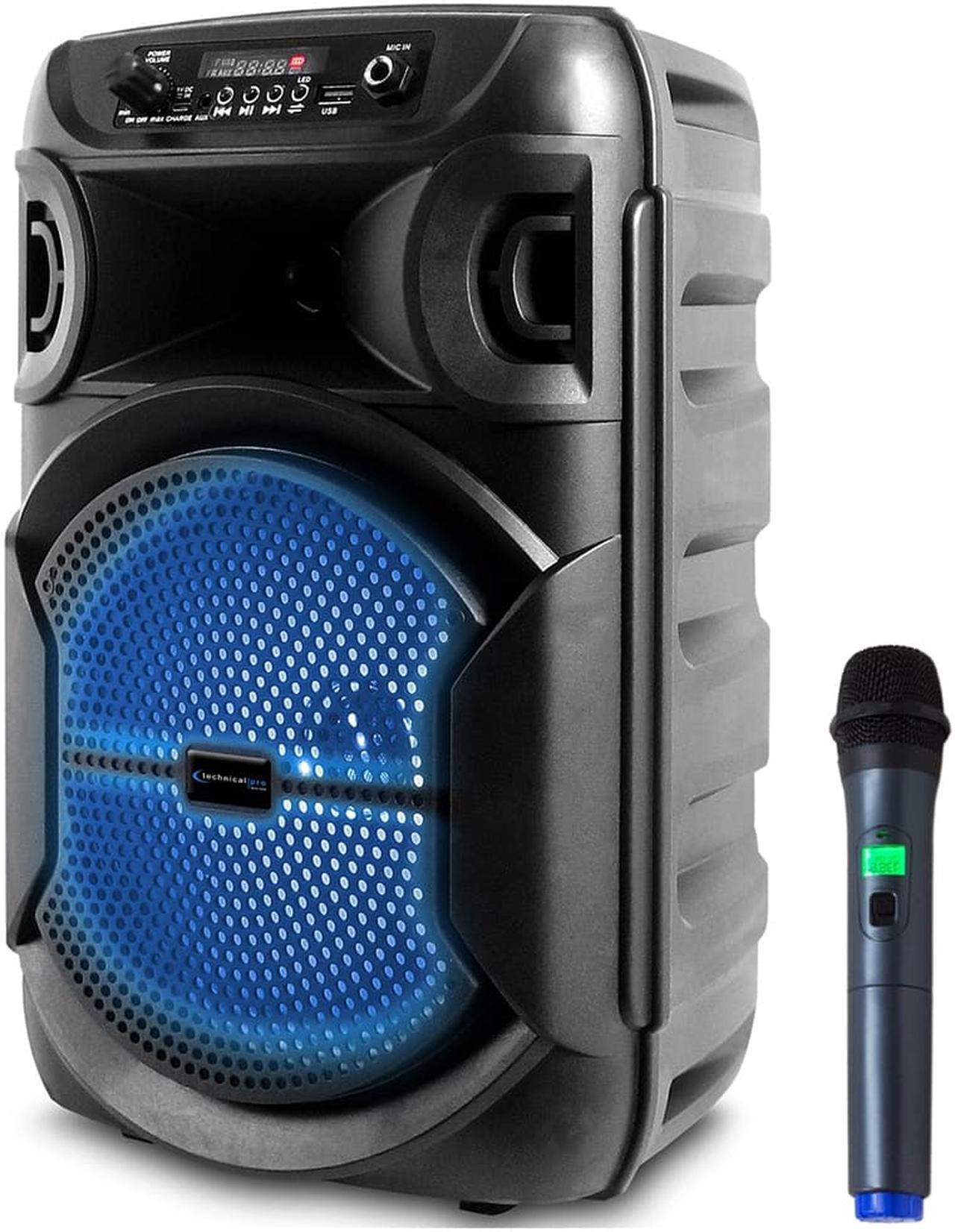 Alt view image 6 of 9 - Technical Pro 8 Inch Portable 800 W Bluetooth Speaker W/Woofer & Tweeter, Festival PA LED, Bluetooth/USB Card Inputs, with UHF Wireless Handheld Microphone w/USB Powered Receiver