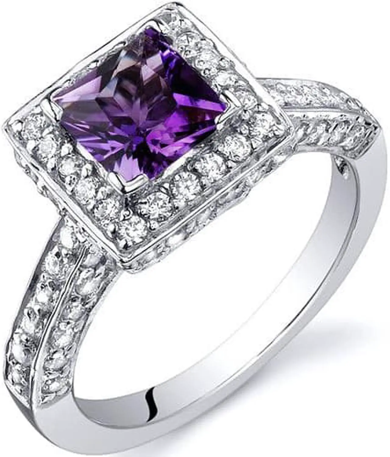 Alt view image 5 of 5 - Princess Cut 0.75 Carats Amethyst Engagement Ring in Sterling Silver Size 5