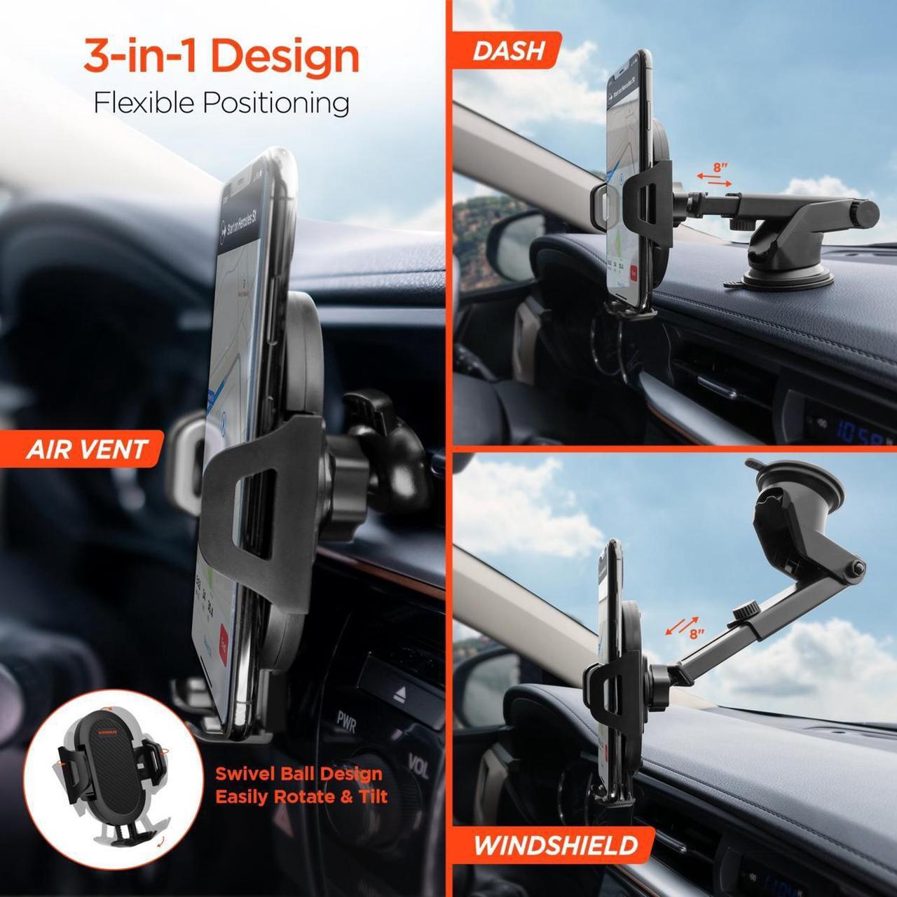 Alt view image 4 of 6 - hypergear 3-in-1 universal phone mount kit [car air vent mount & telescopic suction mount for car dashboard & windshield] compatible with all cell phones