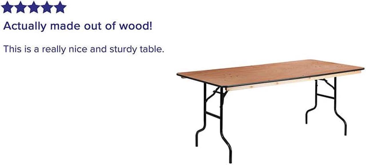 Alt view image 6 of 20 - 36'' x 72'' Rectangular Wood Folding Banquet Table with Clear Coated Finished Top
