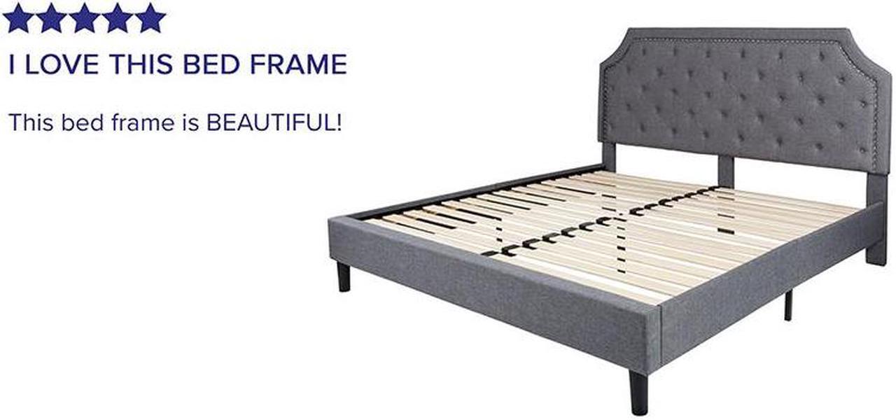 Alt view image 10 of 20 - Brighton King Size Tufted Upholstered Platform Bed in Light Gray Fabric