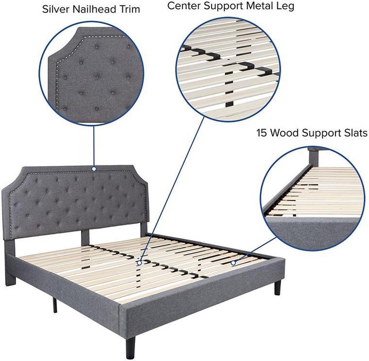 Alt view image 11 of 20 - Brighton King Size Tufted Upholstered Platform Bed in Light Gray Fabric