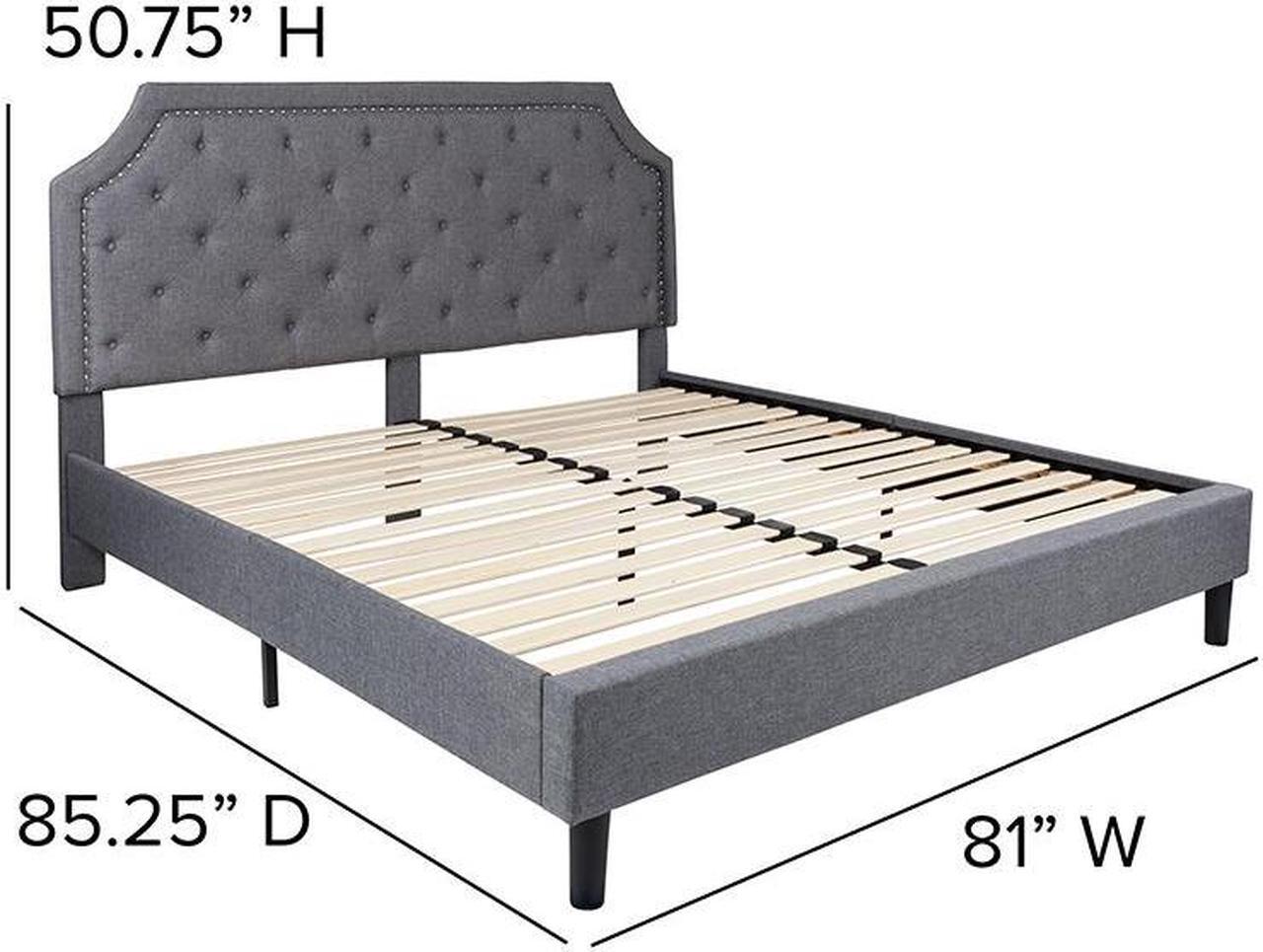 Alt view image 12 of 20 - Brighton King Size Tufted Upholstered Platform Bed in Light Gray Fabric