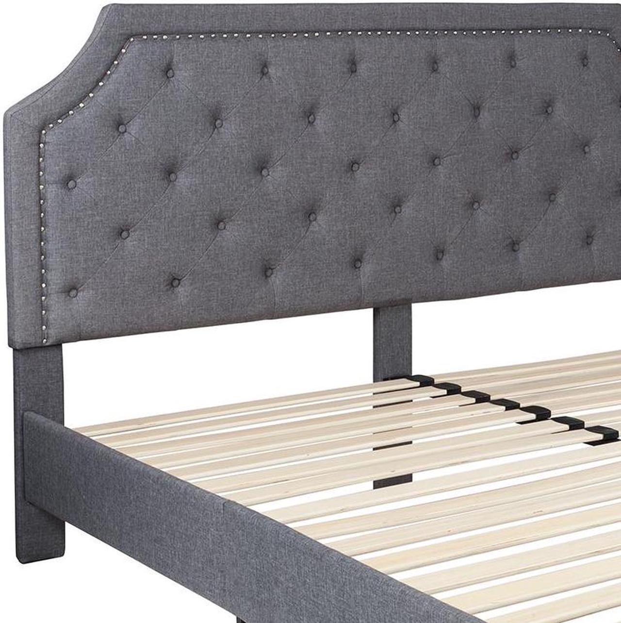 Alt view image 13 of 20 - Brighton King Size Tufted Upholstered Platform Bed in Light Gray Fabric