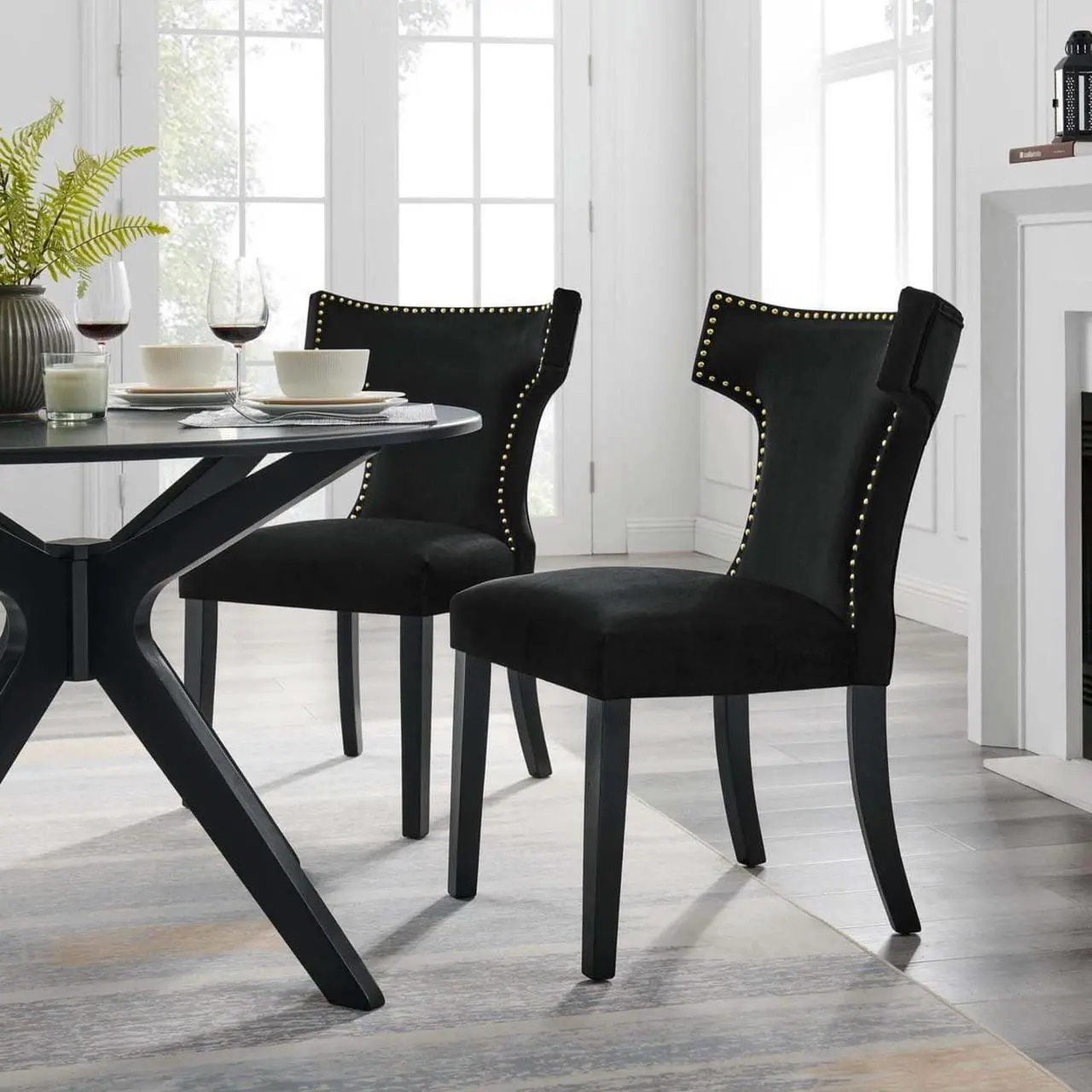 Main image of Curve Performance Velvet Dining Chairs - Set of 2-EEI-5008