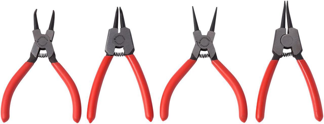 MAXPOWER 4pc Snap Ring Pliers Set - 5" Heat Treated Pliers for Internal and External Rings - Comes with Roll-up Pouch