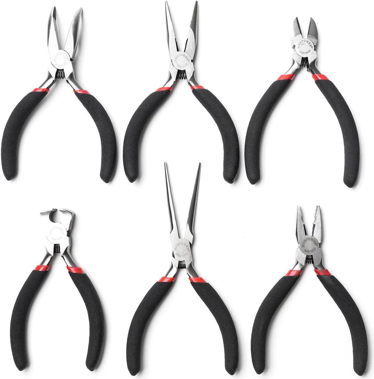 MAXPOWER 4.5" 6pc Mini Pliers Set-Bent Nose Pliers, Long Nose Pliers, Combination Pliers, End Cutting Nipper, Needle Nose Pliers, Diagonal Pliers