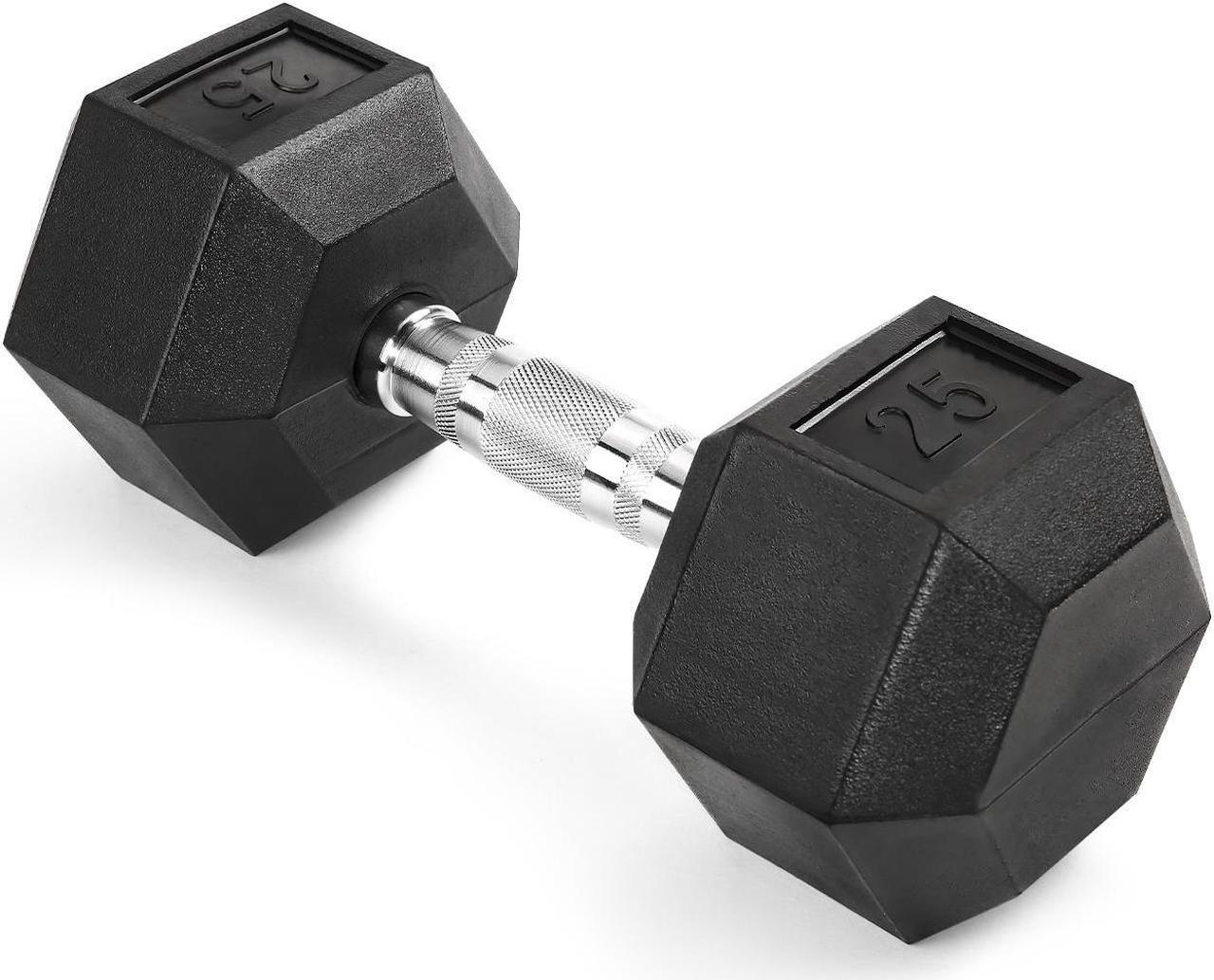 VENTRAY HOME Rubber Encased Hex Dumbbell 2 Pack Non-Slip, Hexagon Shape, Ergonomic Hand Weights for Muscle, Exercise, Strength, Weight Loss - Black 25 lbs. Pair