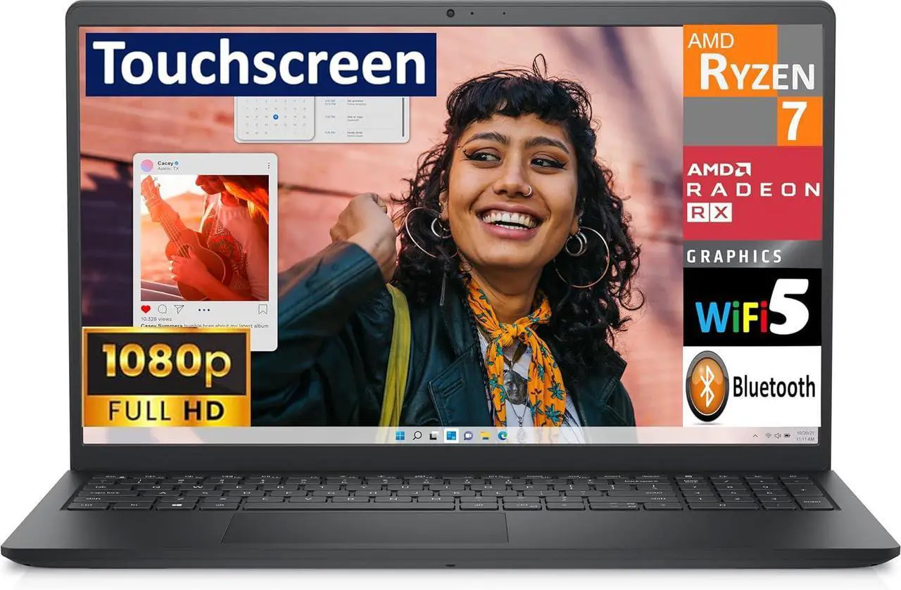 Main image of Dell Inspiron 15.6" FHD Touchscreen Laptop | AMD Ryzen 7 7730U(Beat Intel Core 7 150U) | AMD Radeon Graphics | Black | 32GB RAM | 1024GB SSD | Windows 11 Home |