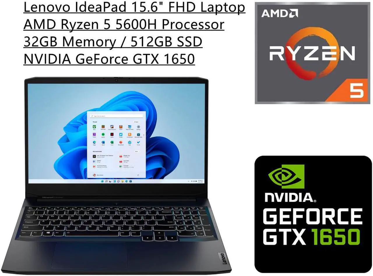 Main image of New Lenovo IdeaPad Gaming 3 15.6" FHD 120Hz Laptop | AMD Ryzen 5 5600H Processor | NVIDIA GeForce GTX 1650 | 32GB Memory | 512GB SSD | Windows 11 Home | Shadow Black