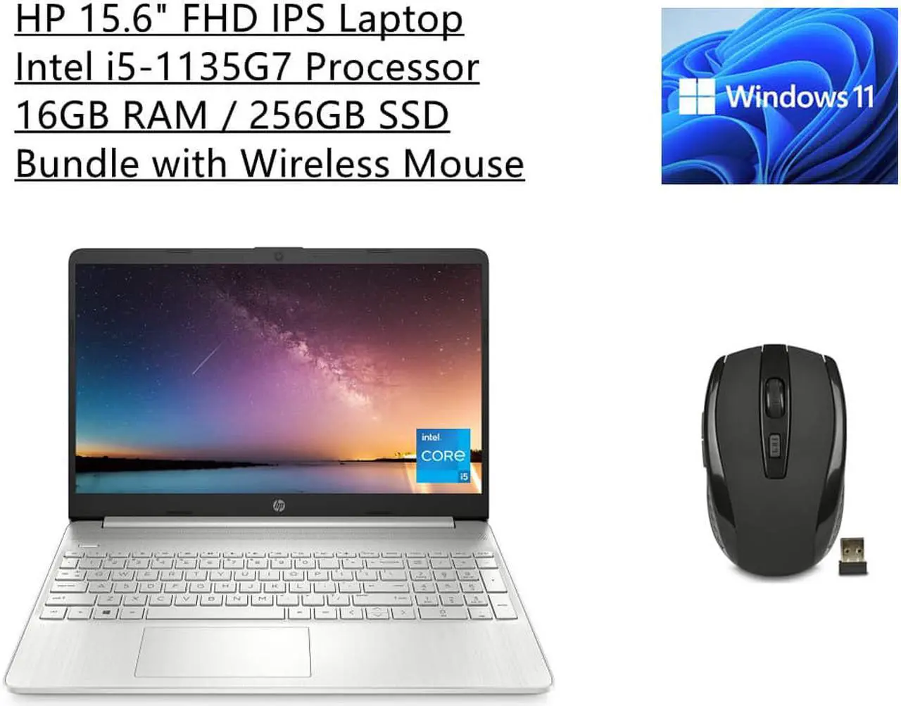 Main image of HP 15.6" FHD IPS Laptop | Intel i5-1135G7 Processor | 16GB Memory | 256GB SSD | Windows 11 Home | Bundle with Wireless Mouse