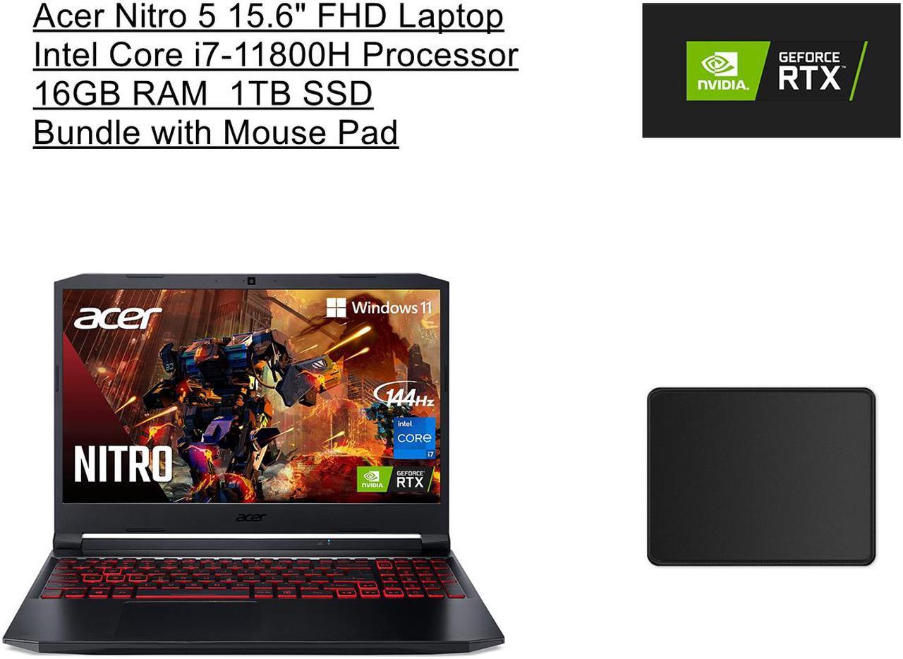 Acer Nitro 5 15.6" FHD 144Hz IPS Gaming Laptop | Intel Core i7-11800H Processor | NVIDIA GeForce RTX 3050 | 16GB RAM | 1TB SSD | Backlit Keyboard  | Windows 11 | Black | Bundle with Mouse Pad