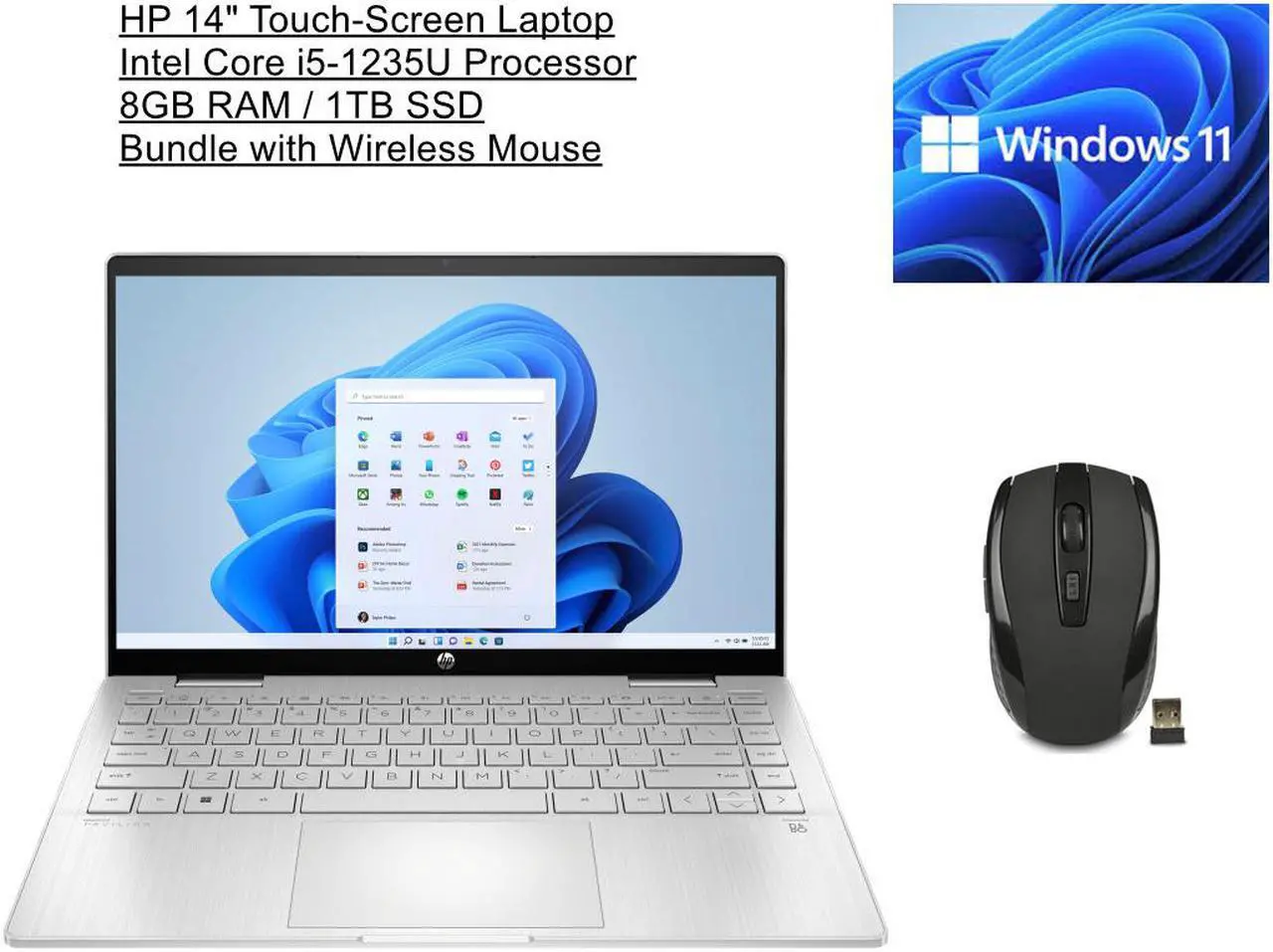 Main image of HP Pavilion x360 2-in-1 14" Touch-Screen Laptop | Intel Core i5-1235U Processor | 8GB RAM | 1TB SSD | Windows 11 Home | Backlit Keyboard | Fingerprint reader | Bundle with Wireless Mouse