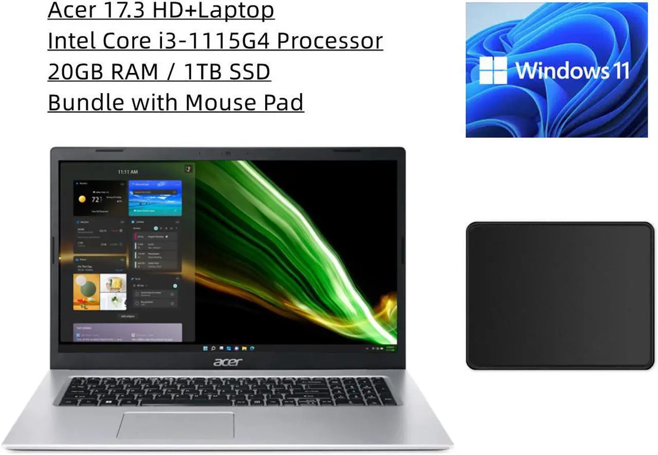 Main image of Acer  Aspire 3 17.3"HD+ Laptop | Intel Core i3-1115G4 Processor | 20GB RAM | 1TB SSD | Windows 11 Home | Bundle with Mouse Pad