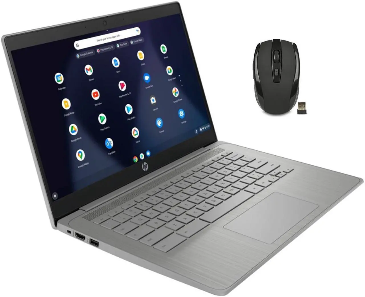 Main image of HP Chromebook 14" HD Laptop | Intel Celeron N4120 | 4GB DDR4 | 64GB eMMC | Intel UHD Graphics 600 | Chrome OS | Grey | with Wireless Mouse Bundle