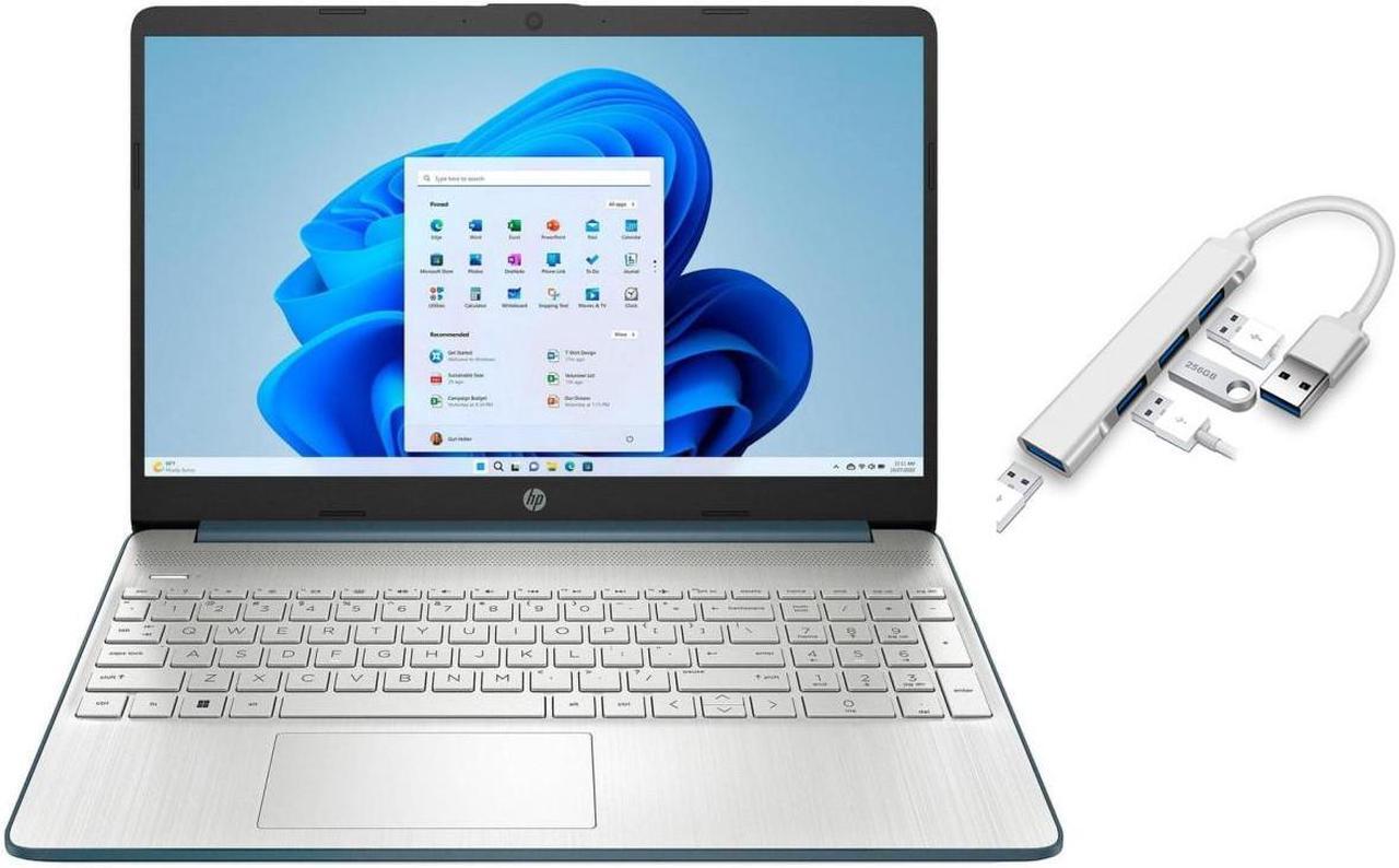 Main image of HP 15.6 inch FHD Laptop | Intel Core i5-1235U Processor | Spruce Blue| 8GB RAM | 256GB SSD | Intel Iris Xe Graphics | Windows 11 Home | Bundle with USB 3.0 Hub