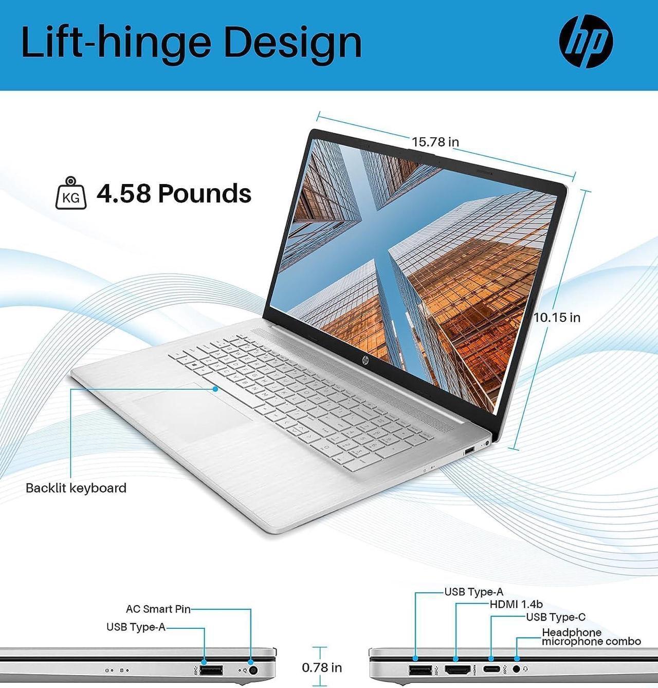 Alt view image 2 of 3 - HP 17.3" Touchscreen HD+ (1600 x 900) Display Laptop | AMD Ryzen 5 7530U(Beat i7-1255U) | AMD Radeon Graphics | Webcam | Silver | 64GB RAM | 2TB SSD | Windows 11 Home