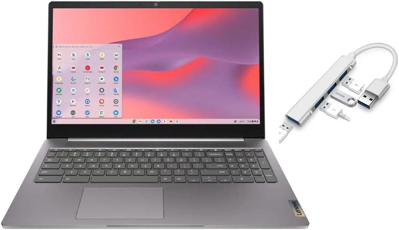Main image of Lenovo IdeaPad 3i Chromebook 15.6 FHD 1920 x 1080 Display | Intel Celeron N4500 1.1GHz | Intel UHD Graphics | Camera |Grey | 4GB RAM | 64GB SSD | Chrome OS | Bundle with USB 3.0 Hub